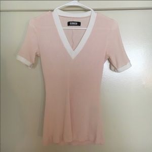 Ribbed pink v-neck fitted tee by Reformation